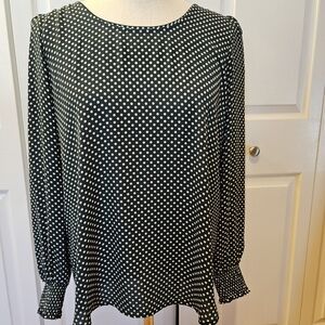 LOFT green and white Polka Dot blouse size M.